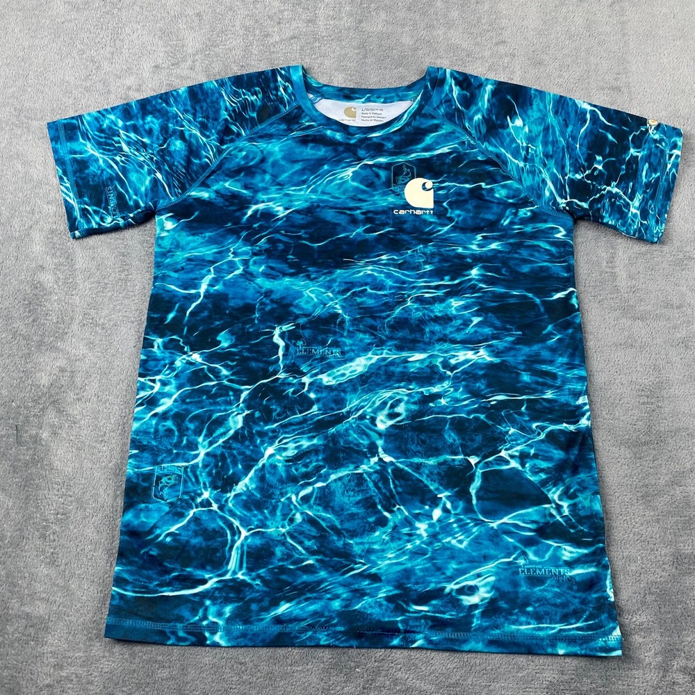 Carhartt Kids L 14-16 Fishing Shirt Blue Mossy Oak Elements Aqua Performance Tee - Picture 2 of 9